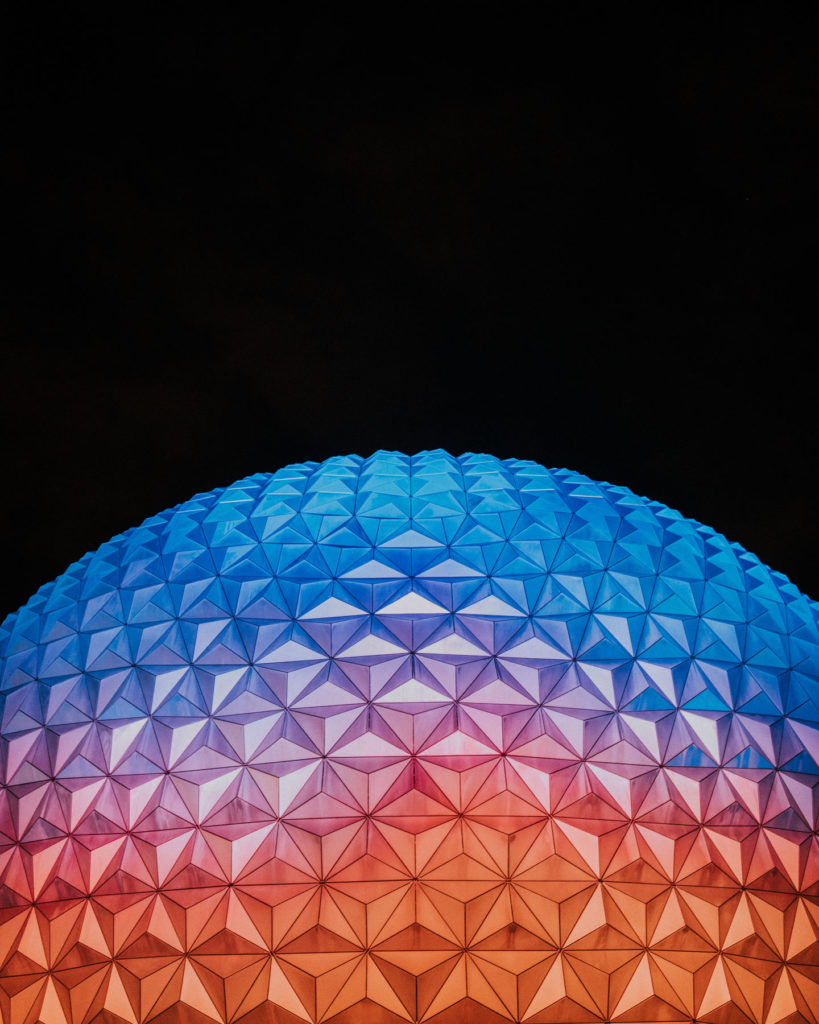 Epcot Dome at nighttime.